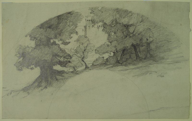 1914 ca. - Studio per ventaglio con il castello di Torre Alfina